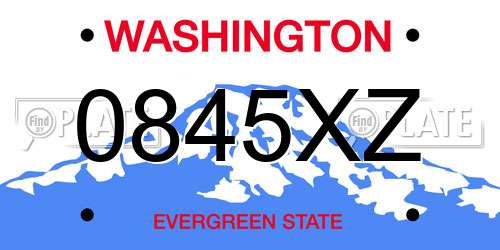 0845XZ Washington License Plate
