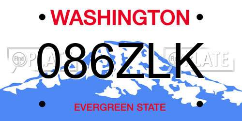 086ZLK Washington License Plate