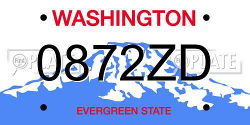 0872ZD Washington License Plate