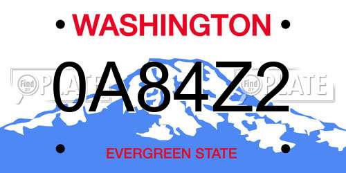 0A84Z2 Washington License Plate