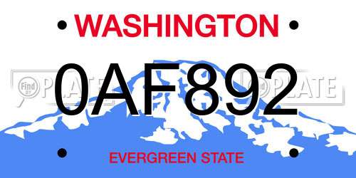 0AF892 Washington License Plate