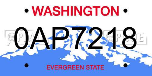 0AP7218 Washington License Plate