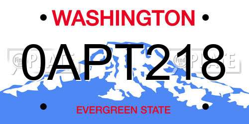0APT218 Washington License Plate