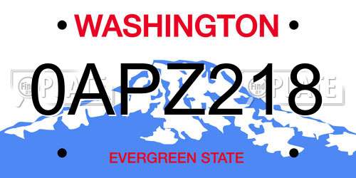 0APZ218 Washington License Plate
