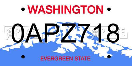 0APZ718 Washington License Plate
