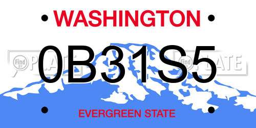 0B31S5 Washington License Plate