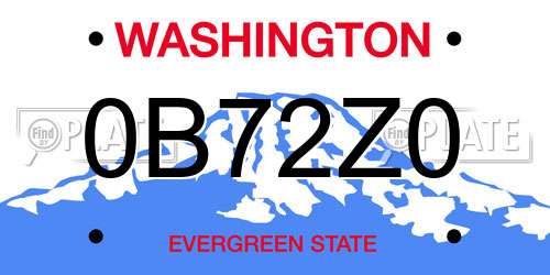 0B72Z0 Washington License Plate