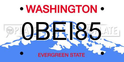 0BEI85 Washington License Plate