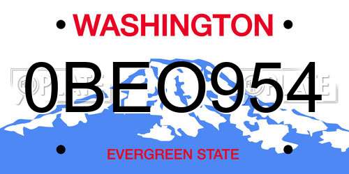 0BEO954 Washington License Plate