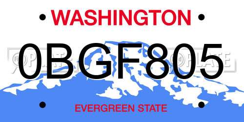 0BGF805 Washington License Plate