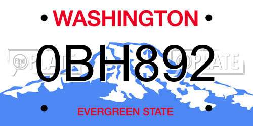 0BH892 Washington License Plate