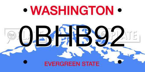 0BHB92 Washington License Plate