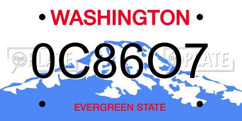 0C86O7 Washington License Plate