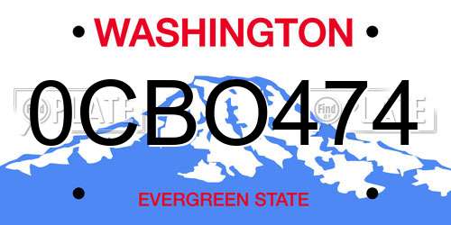 0CBO474 Washington License Plate