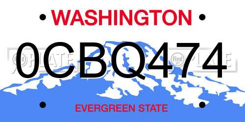0CBQ474 Washington License Plate