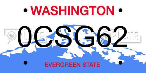0CSG62 Washington License Plate