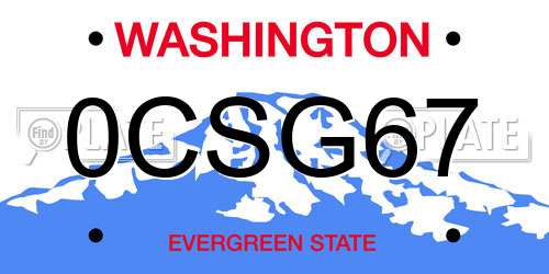 0CSG67 Washington License Plate