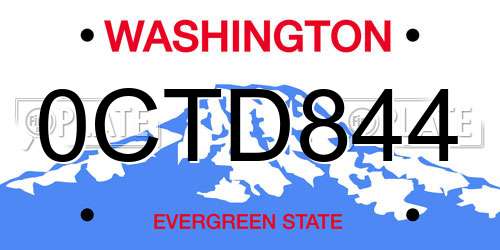 0CTD844 Washington License Plate