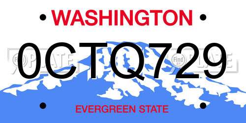 0CTQ729 Washington License Plate
