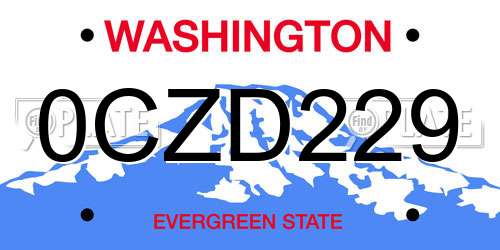 0CZD229 Washington License Plate