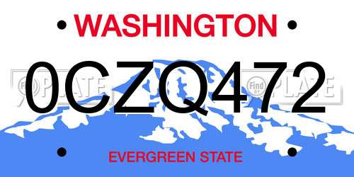 0CZQ472 Washington License Plate