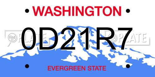 0D21R7 Washington License Plate