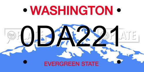 0DA221 Washington License Plate