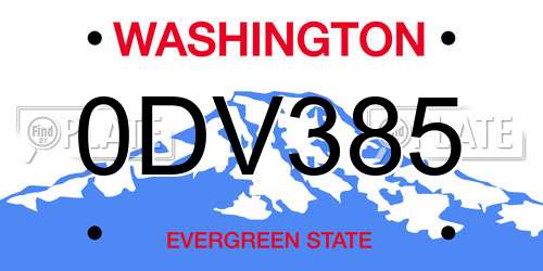 0DV385 Washington License Plate