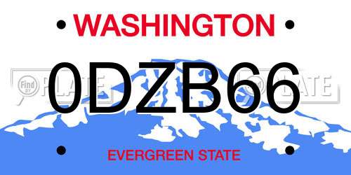 0DZB66 Washington License Plate