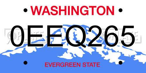 0EEQ265 Washington License Plate