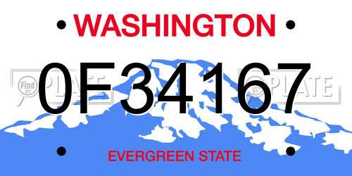 0F34167 Washington License Plate