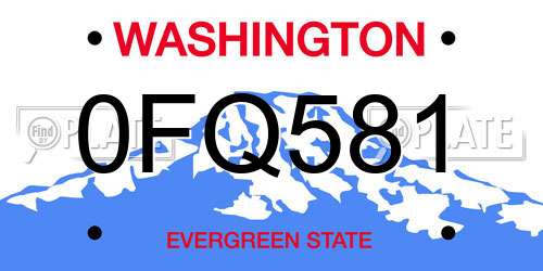 0FQ581 Washington License Plate