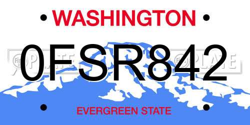 0FSR842 Washington License Plate