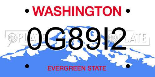 0G89I2 Washington License Plate