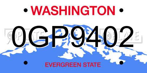 0GP9402 Washington License Plate
