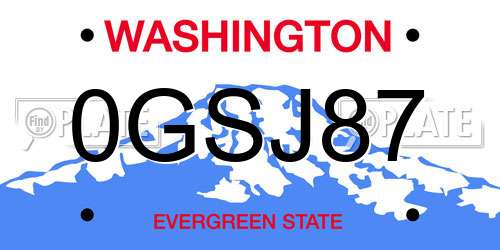 0GSJ87 Washington License Plate