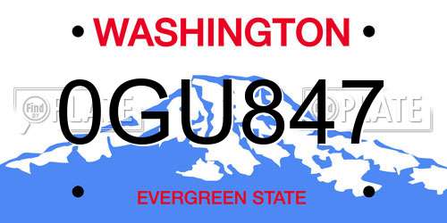 0GU847 Washington License Plate