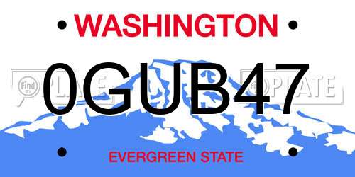0GUB47 Washington License Plate