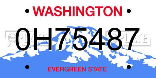 0H75487 Washington License Plate