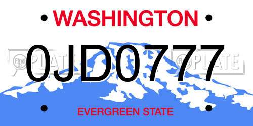 0JD0777 Washington License Plate