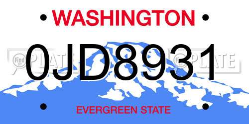 0JD8931 Washington License Plate