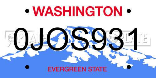 0JOS931 Washington License Plate