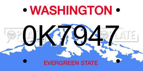 0K7947 Washington License Plate