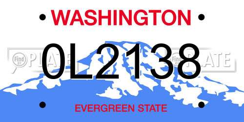 0L2138 Washington License Plate