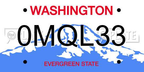 0MQL33 Washington License Plate