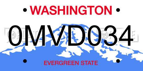 0MVD034 Washington License Plate
