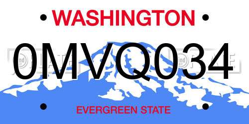 0MVQ034 Washington License Plate