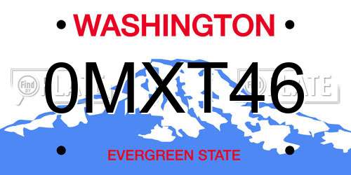0MXT46 Washington License Plate