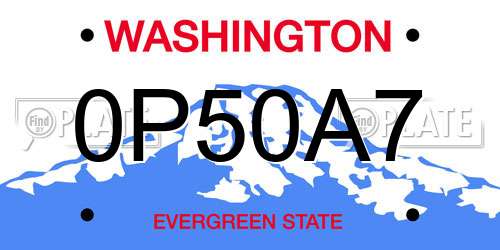 0P50A7 Washington License Plate