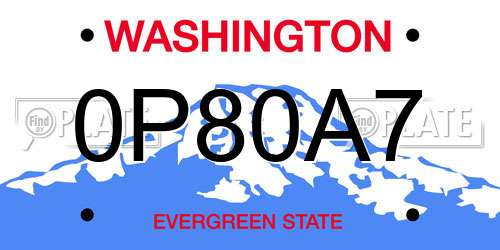 0P80A7 Washington License Plate